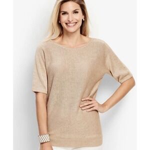 Talbots Women's Petite Small PS Beige Metallic Gold Dolman Sleeve Linen Top NWT